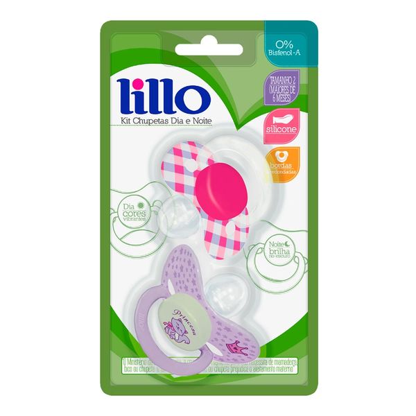 Kit Chupeta Ortodôntica Lillo Dia e Noite Tam 2 Lilás 2 Unidades