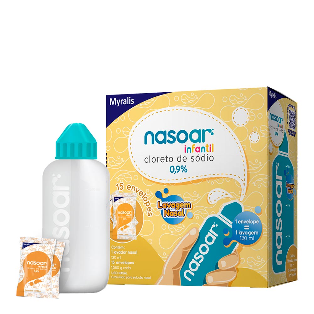 Nasoar Infantil 0,9% Myralis 1 Frasco com 120mL+ 15 Sachês com 1,080g