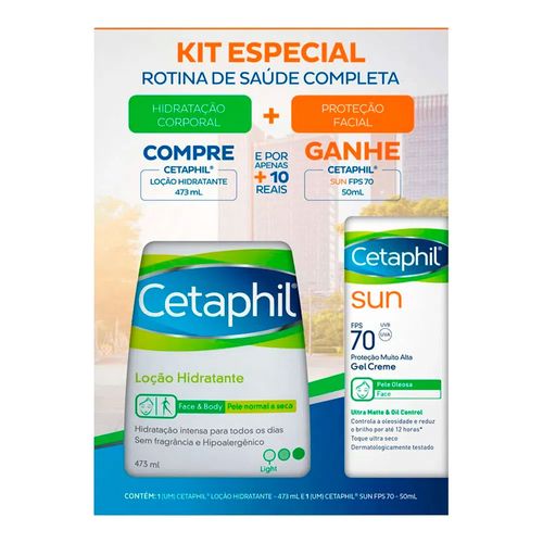 Kit Cetaphil Loção Hidratante 473ml + Sun FPS70 Sem Cor 50ml Kit Cetaphil Loção Hidratante 473ml + Sun FPS70 Sem Cor 50ml
