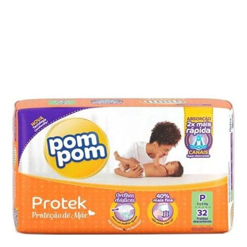 Fralda Pom Pom Protek Baby Proteção De Mãe Jumbo P 32 Unidades Fralda Pom Pom Protek Baby Proteção De Mãe Jumbo P 32 Unidades