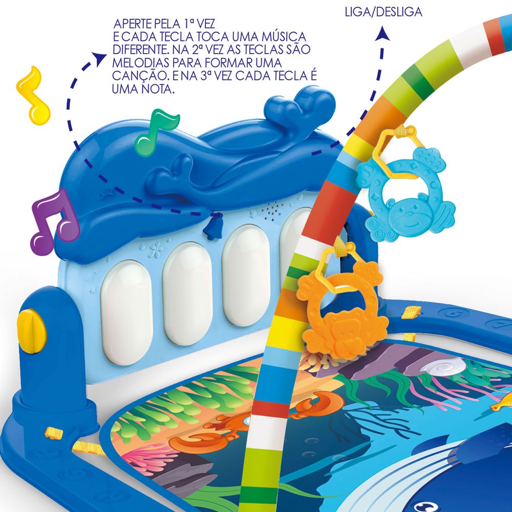 Tapete de Atividades com Piano Musical Infantil Animais Azul Baby