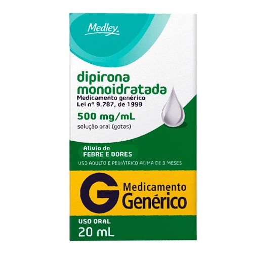 Analgésico E Antitérmico Dipirona Sódica 500Mg/Ml Genérico Medley 20Ml Gotas
