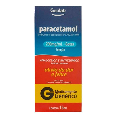 Paracetamol 200mg/mL Genérico Geolab 1 Frasco com 15mL de Solução