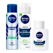 Kit-Nivea-Desodorante-Antitranspirante-Aerosol-Sensitive-Protect-150ml---Espuma-De-Barbear-Men-Sensitive-200ml---Pos-Barba-100ml