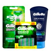 Kit-Gillette-Refil-para-Aparelho-de-Barbear-Mach-3-Sensitive-4-Unidades---Aparelho-De-Barbear---2-Cargas---Creme-para-Barbear-150ml