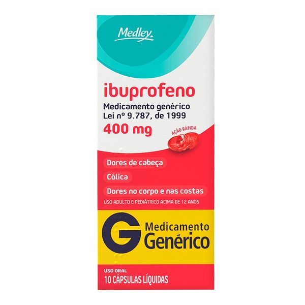 Analgésico, Anti-inflamatório e Antitérmico Ibuprofeno 400mg Genérico Medley 10 Cápsulas