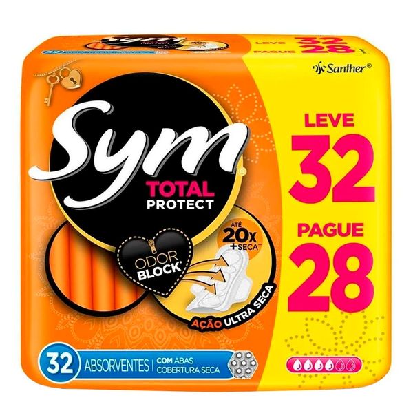 Absorvente Sym Cobertura Seca com Abas 32 Unidades