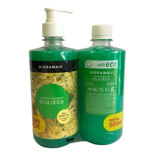 774170-Kit-Sabonete-Hidramais-Erva-Doce-500ml---Refil-500ml