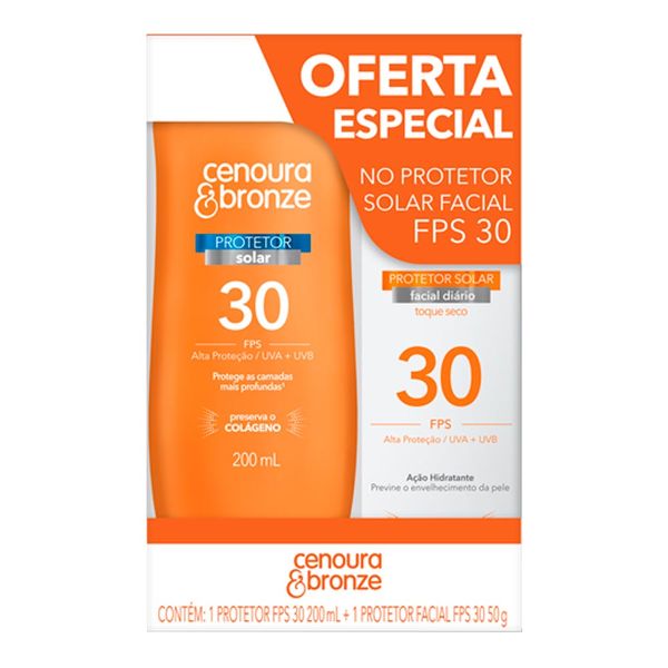 Kit Protetor Solar Facial Cenoura & Bronze FPS30 50g + Protetor Solar 200ml