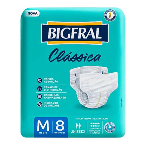 Fralda Geriátrica Bigfral Clássica - Tamanho M - 8 Unidades