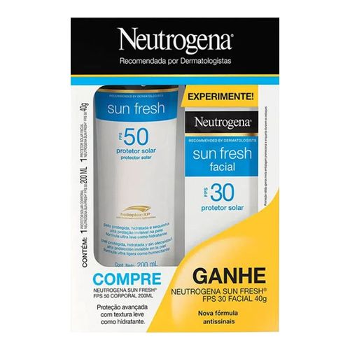 Kit Neutrogena Sun Fresh Protetor Solar Corporal FPS50 200ml + Facial FPS30 40g Kit Neutrogena Sun Fresh Protetor Solar Corporal FPS50 200ml + Facial FPS30 40g