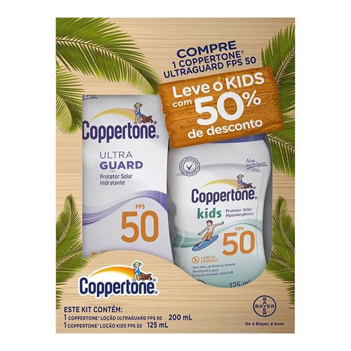 Kit Protetor Solar Coppertone Ultraguard Loção FPS 50 200ml + Kids FPS 50 125ml Kit Protetor Solar Coppertone Ultraguard Loção FPS 50 200ml + Kids FPS 50 125ml
