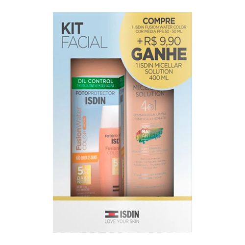 Kit Protetor Solar ISDIN Fusion Water Media 50ml + Solução Micellar 4 m 1 400ml Kit Protetor Solar ISDIN Fusion Water Media 50ml + Solução Micellar 4 m 1 400ml