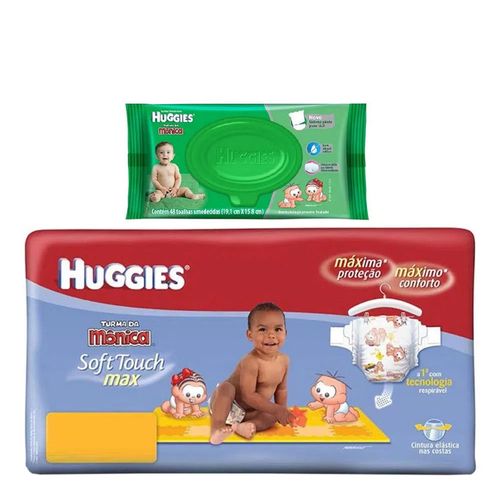 Fralda Descartável Huggies Turma da Mônica Soft Touch XXG 32 Unidades + Lenço Umedecido Huggies