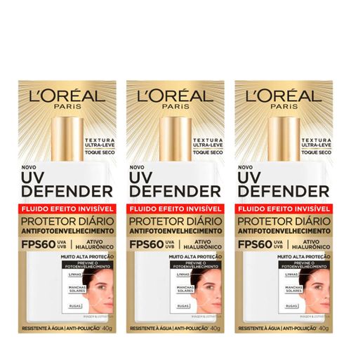Kit L'Oréal Protetor Solar Facial UV Defender 60 FPS 40g 3 Unidades