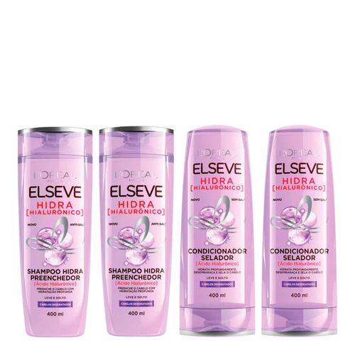 Kit Elseve Hidra Hialurônico Shampoo 400ml 2 Unidades + Condicionador 400ml 2 Unidades