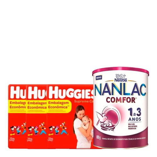 Kit Fralda Huggies Roupinha Supreme Care M 216 Unidades + Fórmula Infantil Nanlac Comfor 800g