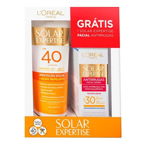 Kit Loreal Protetor Solar Com Repelente FPS40 200ml + Protetor Solar Antirrugas FPS30 25g Kit Loreal Protetor Solar Com Repelente FPS40 200ml + Protetor Solar Antirrugas FPS30 25g