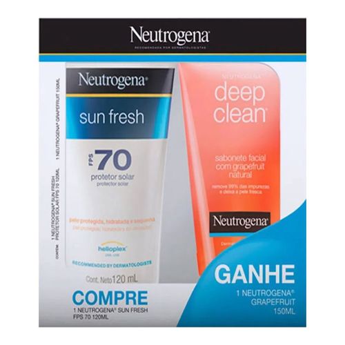 Kit Neutrogena Protetor Solar Sun Fresh FPS 70 120ml Ganhe Sabonete Facial Grapefruit 150ml Kit Neutrogena Protetor Solar Sun Fresh FPS 70 120ml Ganhe Sabonete Facial Grapefruit 150ml