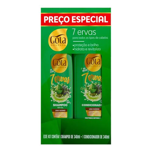Kit Shampoo Gota Dourada 7 Ervas 340ml + Condicionador 340ml Kit Shampoo Gota Dourada 7 Ervas 340ml + Condicionador 340ml