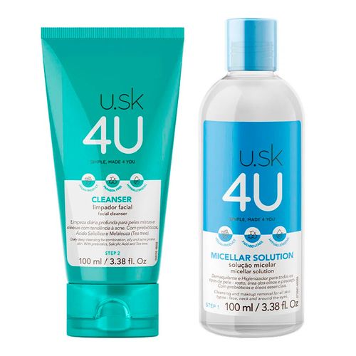 Kit-Under-Skin-USK-Limpador-Facial-U4-Peles-Mistas-e-Oleosas-50ml--Solucao-Micelar-4U-100ml
