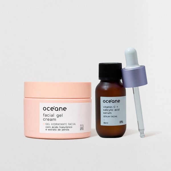 Kit Sérum Facial de Vitamina C e Ácido Salicílico + Gel Hidratante Facial (2 Produtos) Océane Kit Sérum Facial de Vitamina C e Ácido Salicílico + Gel Hidratante Facial (2 Produtos)