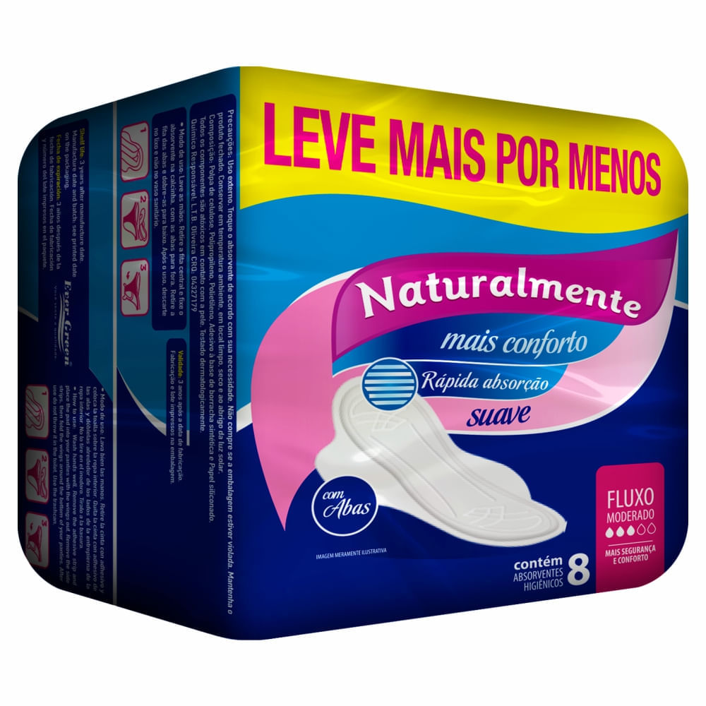 Absorvente Naturalmente Mais Conforto C/ Abas 8un Leve+ Por- - Drogaria ...