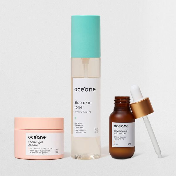 Kit Sérum Ácido Poliglutâmico + Gel Hidratante Facial + Tônico (3 Produtos) Océane Kit Sérum Ácido Poliglutâmico + Gel Hidratante Facial + Tônico (3 Produtos)