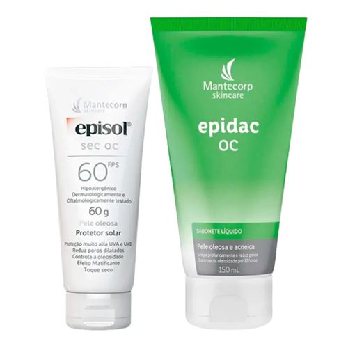 Kit-Protetor-Solar-Facial-Episol-Sec-Oc-Toque-Seco-FPS60-60g---Sabonete-Liquido-Facial-Epidac-OC-150ml