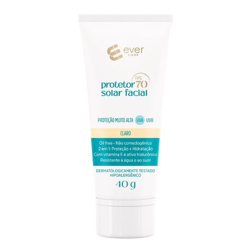 Protetor Solar Facial Ever Care Fps 70 Com Cor Claro 40G