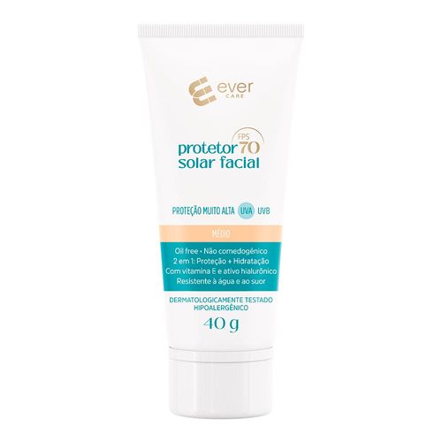 Protetor Solar Facial Ever Care Fps 70 Com Cor Médio 40G