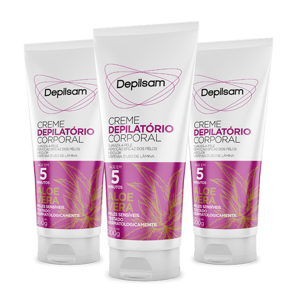Kit Creme Depilatório Corporal Depilsam Aloe Vera 200G com 3 unidades