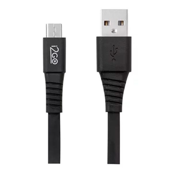 Cabo Micro USB I2GO 1,2m 2,4A PVC Flexivél Flat Preto 1 Unidade Cabo USB-C I2GO 1,2m 2,4A PVC Flexível Flat Preto 1 Unidade