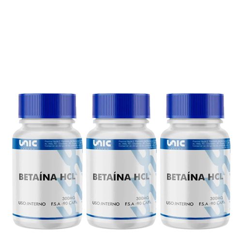Kit 3 Betaina Hcl 300Mg 90 Cápsulas