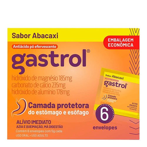 Antiácido Gastrol 37Mg/G + 47Mg/G + 35,6Mg/G 5G 6 Envelopes Abacaxi