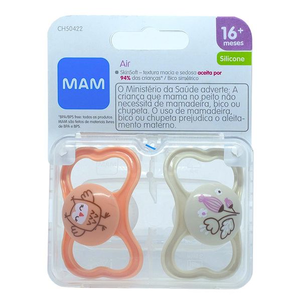 Kit Chupeta MAM Air 18+ Roza e Rosa Clara Azul 2 Unidades