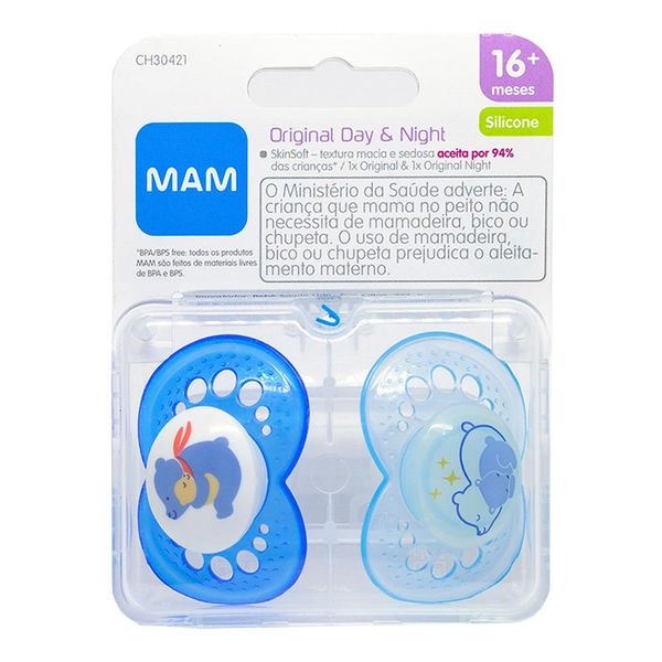 Kit Chupeta MAM Original Day&Night 16+ Meses Azul 2 Unidades