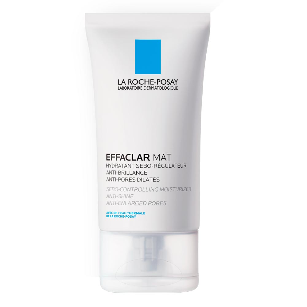 Tubo de La Roche-Posay Effaclar Mat para pele oleosa em fundo branco minimalista