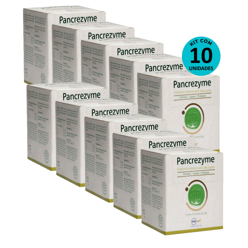Kit 10 Pancrezyme Suplemento P/ Cães e Gatos 2,8g C/ 30 Sachê- Inovet ...