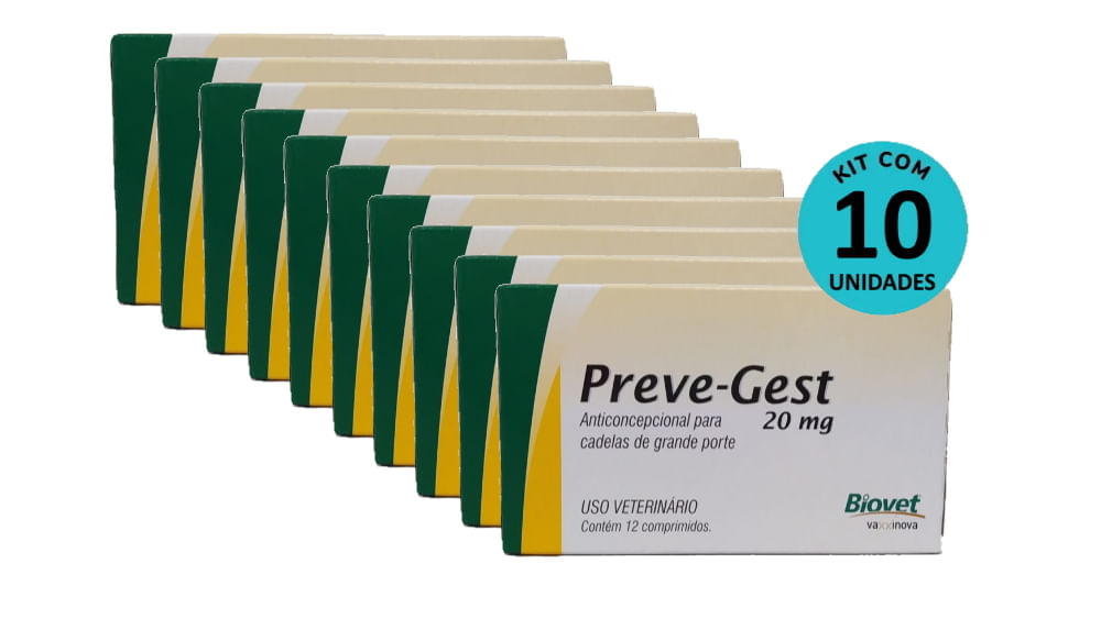 Kit Anticoncepcional Preve-Gest Biovet 20mg c/ 12 Comprimidos C/ 10 unidades