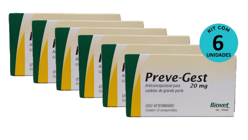 Kit Anticoncepcional Preve-Gest Biovet 20mg c/ 12 Comprimidos C/ 6 unidades