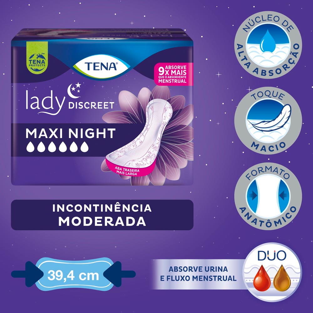 Absorvente Para Incontinência Urinária Tena Lady Discreet Maxi Night 6  Unidades - Drogaria Sao Paulo