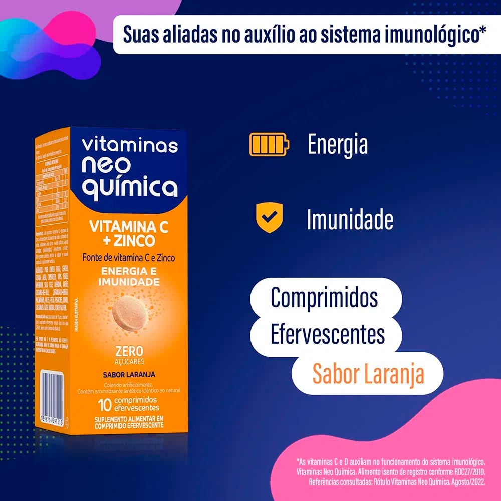 Vitamina Neo Química Vit C + Zinco 10 comprimidos Efervescentes - Drogaria  Sao Paulo