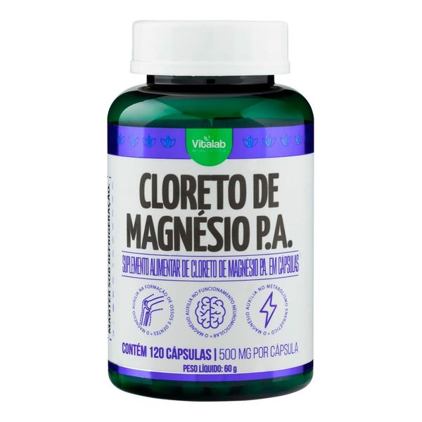 Suplemento Alimentar Cloreto de Magnésio P.A. 60g Vitalab 120 Cápsulas