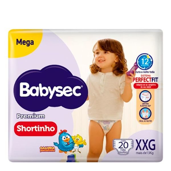 Fralda Babysec Premium Shortinho Galinha Pintadinha XXG 20 Unidades