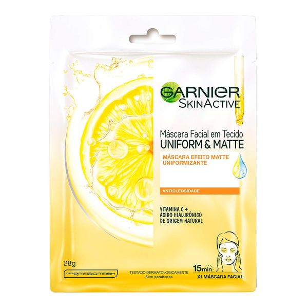 Máscara Facial em Tecido Garnier Uniform & Matte Vitamina C 28g
