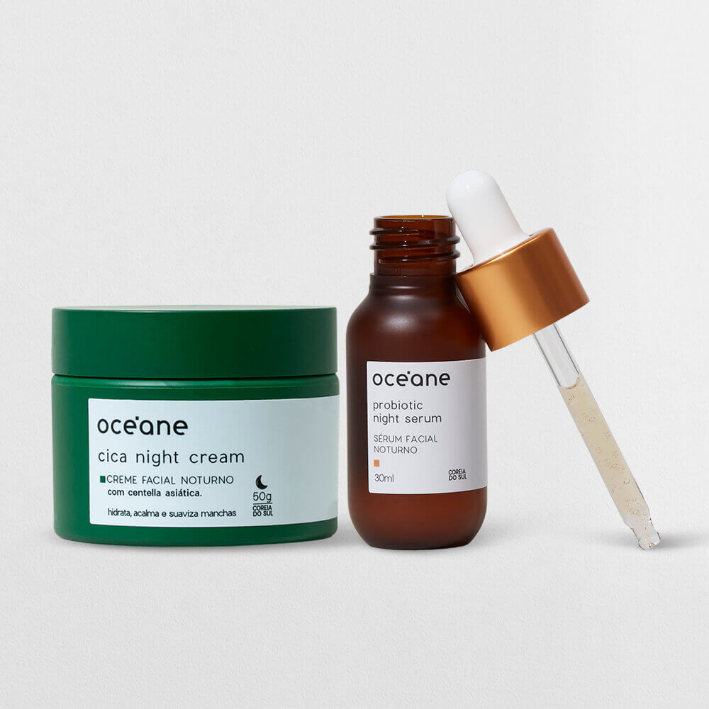 Kit Tratamento Noturno - Sérum Facial de Probioticos + Creme Facial Noturno de Cica (2 Produtos) Océane