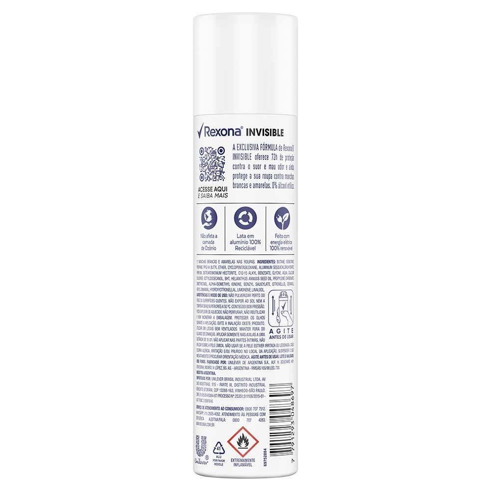 Desodorante Antitranspirante Aerosol Feminino Rexona Invisible 72 horas  150ml - Drogaria Sao Paulo