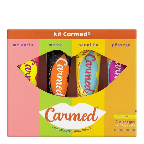 Kit Hidratante Labial Melancia + Menta + Baunilha + Pêssego Carmed 10g Cada