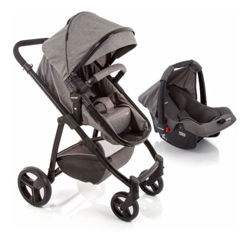 Carrinho com Bebê Conforto Travel System Vip Duo Pro Voyage 0 a 15 Kg Cinza Mescla 935286579